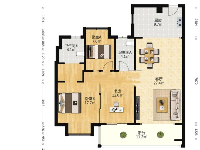 3室2廳 碧桂園云南映象云彩戶型圖