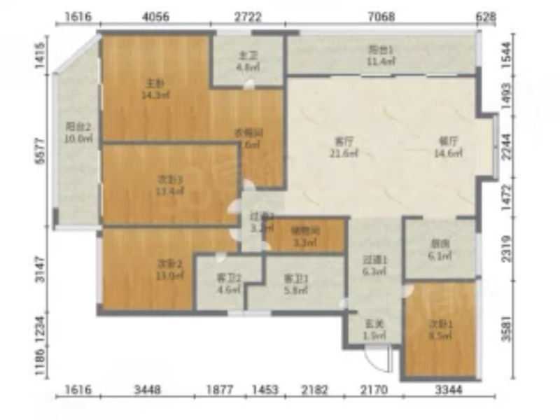 4室2廳2陽臺 瑞鼎城一期戶型圖