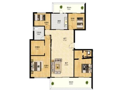 4室2廳2陽臺(tái) 華夏四季一期