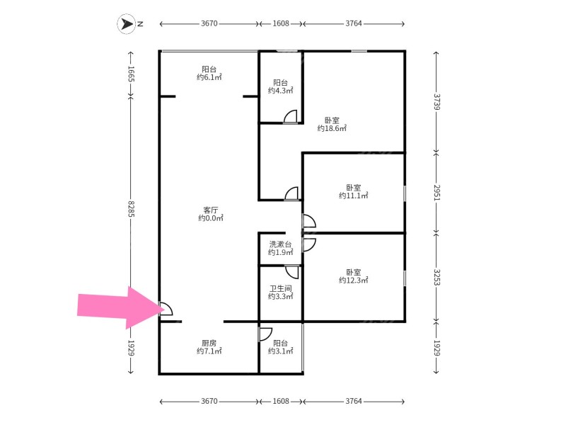 3室2廳1陽臺 潤城四區(qū)戶型圖