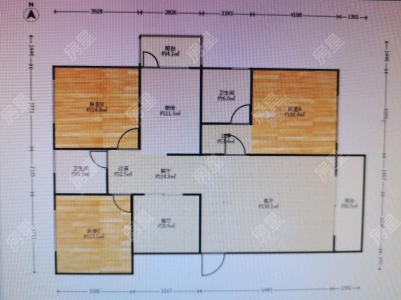3室2廳2陽臺(tái) 江東耀龍康城戶型圖