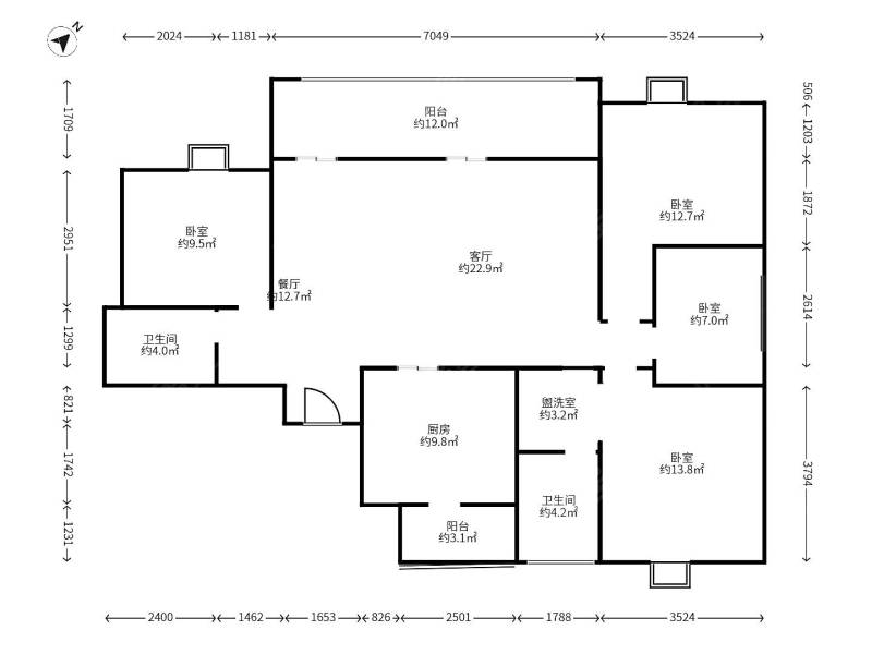 4室2廳2陽(yáng)臺(tái) 新希望觀瀾匯戶型圖