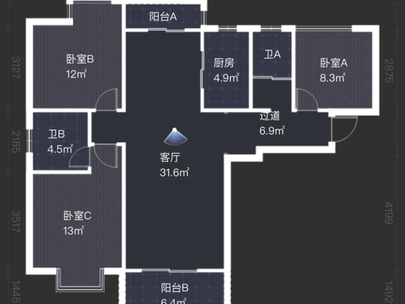3室2廳2陽臺 碧桂園璟臺戶型圖