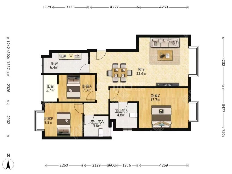 3室2廳 云南映象C區(qū)戶型圖