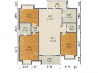 3室2廳1陽臺 昆明融創(chuàng)文旅城山語海北區(qū)