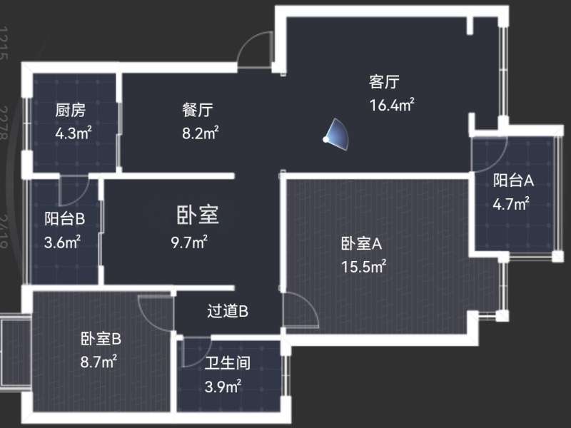 3室2廳2陽臺 城市山戶型圖