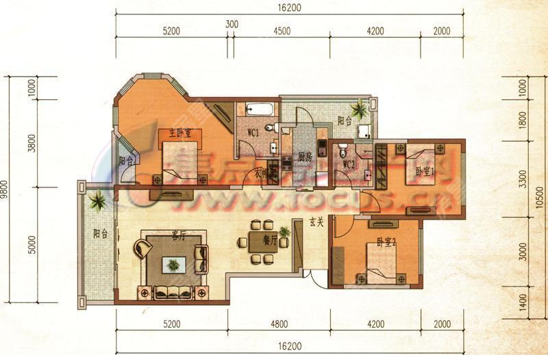 3室2廳2陽臺 同德錦江嘉園戶型圖