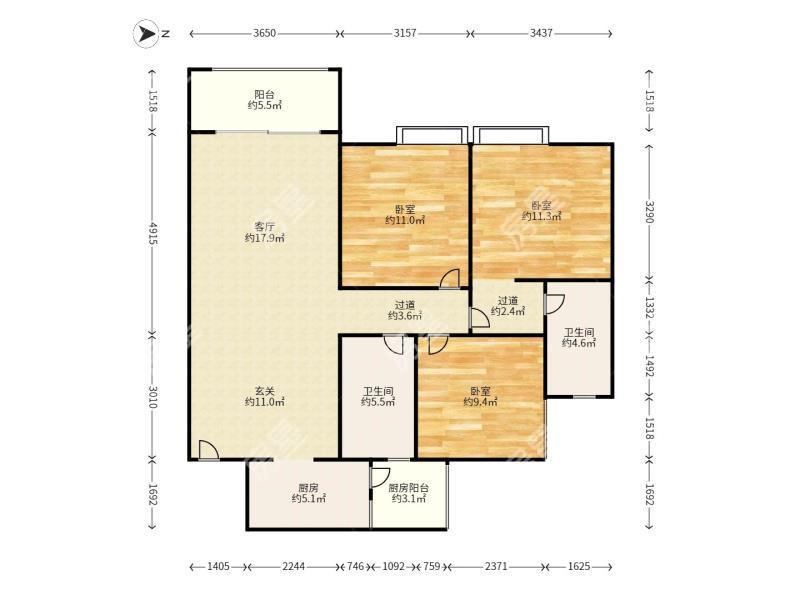 3室2廳1陽臺 龍湖水晶酈城戶型圖