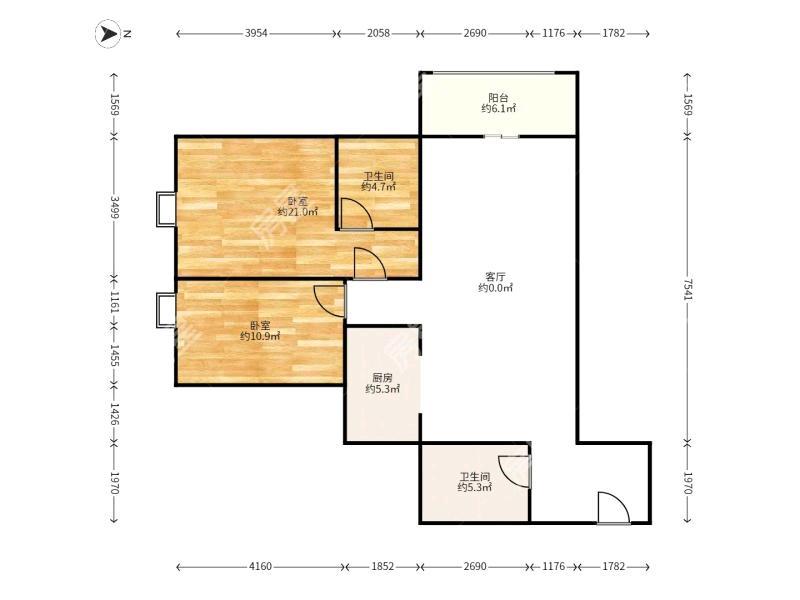 2室2廳1陽(yáng)臺(tái) 匯都國(guó)際二期戶型圖