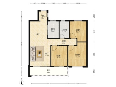 3室2廳2陽臺 復(fù)地云極一期