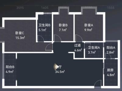 3室2廳1陽臺 恒泰滇池名門壹號院水語自然苑