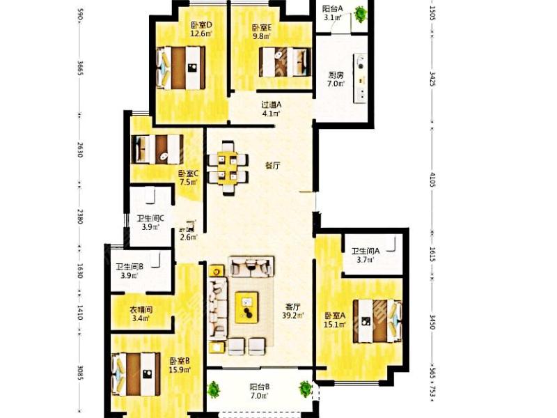 5室2廳2陽臺(tái) 筑友雙河灣金榜苑戶型圖