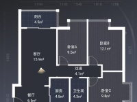 3室1廳1陽臺 銘門高第戶型圖