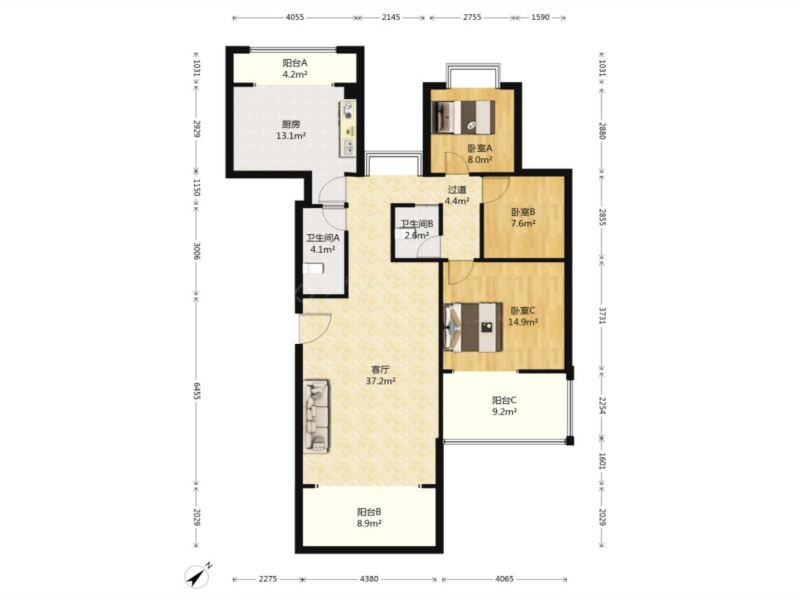 3室2廳2陽臺 新亞洲星體花園北區(qū)戶型圖