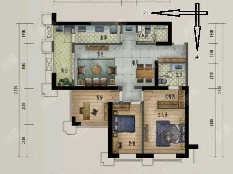 3室2廳1陽(yáng)臺(tái) 濱江俊園香儂組團(tuán)戶型圖