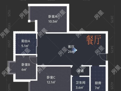 3室2廳1陽臺(tái) 潤城第五大道