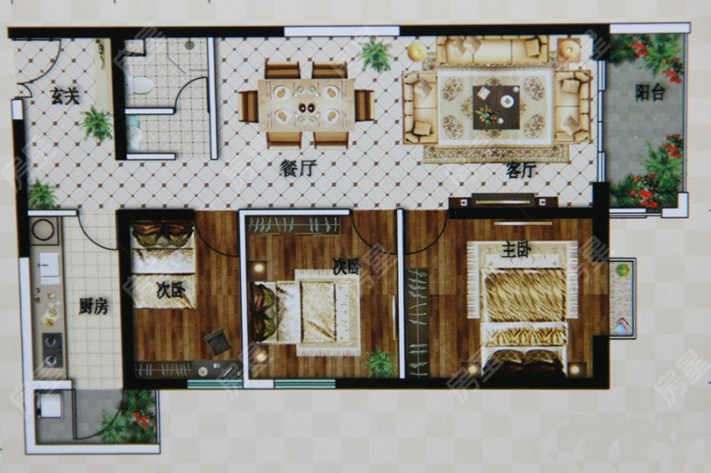 3室2廳1陽臺(tái) 萬宏國際三期戶型圖