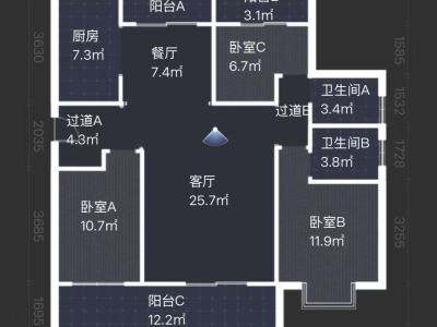 3室2廳1陽(yáng)臺(tái) 潤(rùn)城九重錦