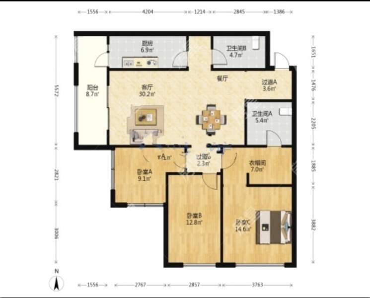3室2廳 濱江俊園香儂組團(tuán)戶型圖