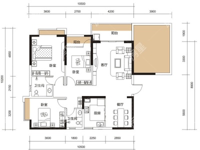 4室2廳1陽(yáng)臺(tái) 德潤(rùn)朗悅灣