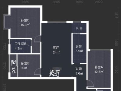 3室2廳1陽臺(tái) 潤城八區(qū)