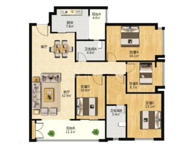 4室2廳2陽臺(tái) 華潤悅府二期