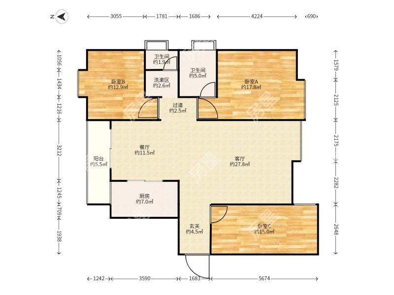 3室2廳2陽臺(tái) 和諧世紀(jì)戶型圖