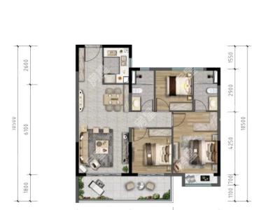 3室2廳1陽(yáng)臺(tái) 中交碧桂園映象美廬一期戶型圖