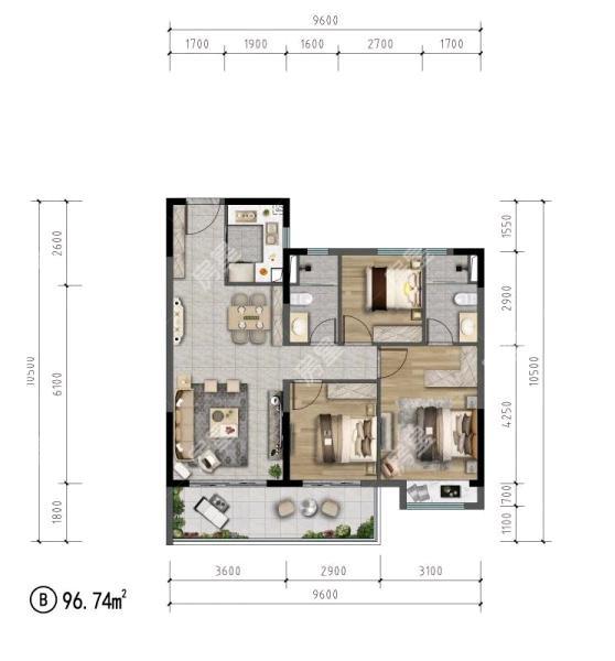 3室2廳1陽(yáng)臺(tái) 中交碧桂園映象美廬一期戶型圖