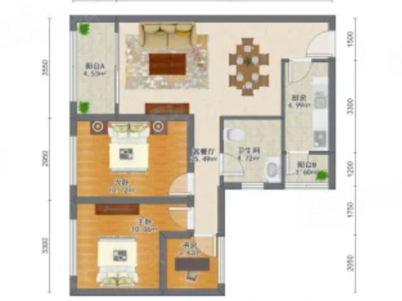 3室2廳1陽臺 博欣盛世戶型圖