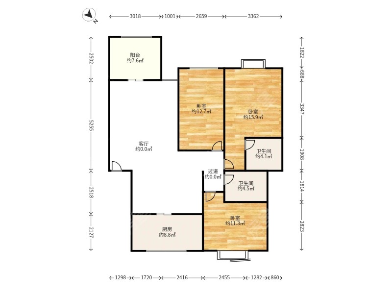 3室2廳2陽(yáng)臺(tái) 佳湖花園戶型圖
