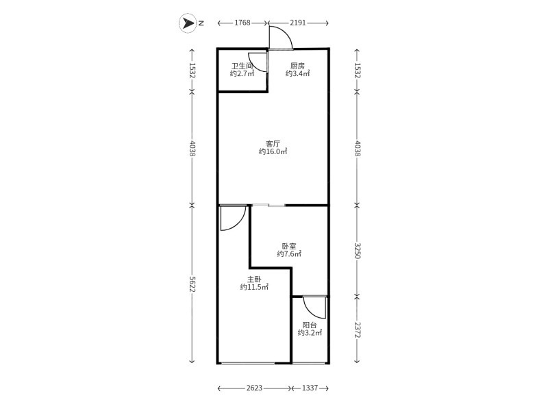 2室1廳1陽臺 朝九晚五戶型圖