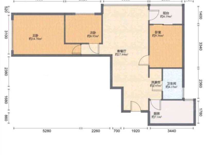3室2廳1陽臺(tái) 中天城天闊戶型圖