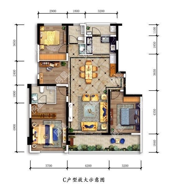 4室2廳2陽臺(tái) 萬科銀海泊岸汐望戶型圖