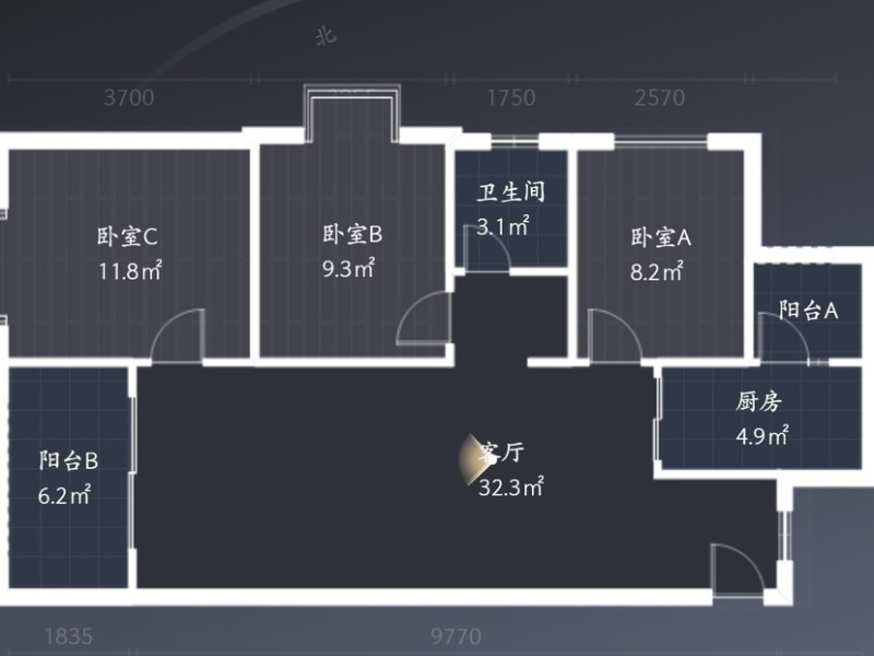 3室2廳1陽臺 金地珺悅戶型圖