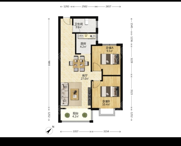 2室2廳 京江欣翠A10地塊回遷房戶型圖