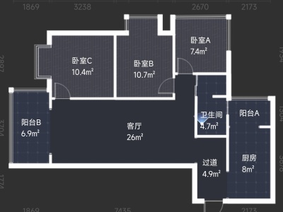 3室2廳2陽臺 新城吾悅廣場2號地塊