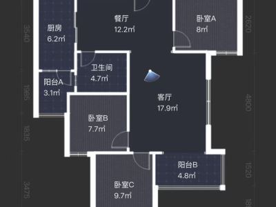 3室2廳1陽(yáng)臺(tái) 恒大云報(bào)華府