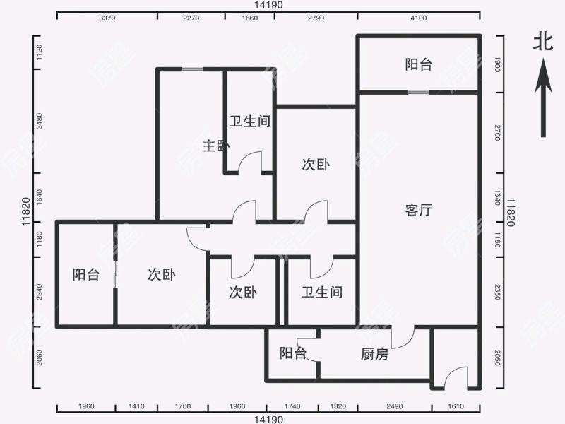 4室2廳3陽(yáng)臺(tái) 俊發(fā)盛唐城星河郡（一期）戶(hù)型圖