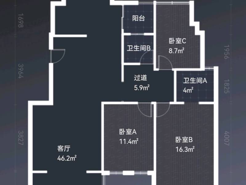 3室2廳2陽(yáng)臺(tái) 銀海白沙郡戶型圖