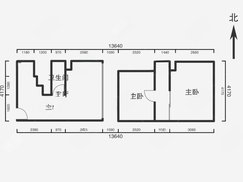 2室2廳1陽臺(tái) 欣都龍城公寓戶型圖