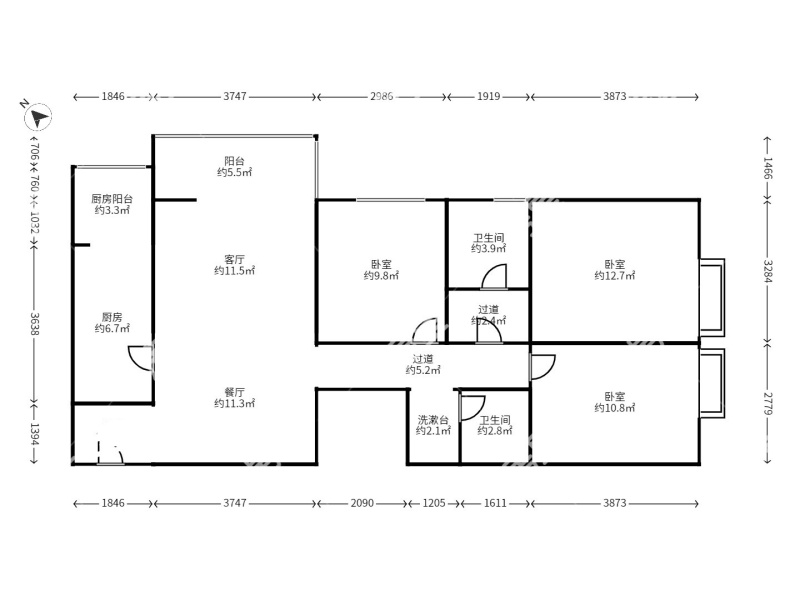 3室2廳2陽臺(tái) 萬宏國際三期戶型圖