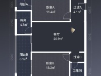 2室2廳1陽臺 潤城十一區(qū)戶型圖