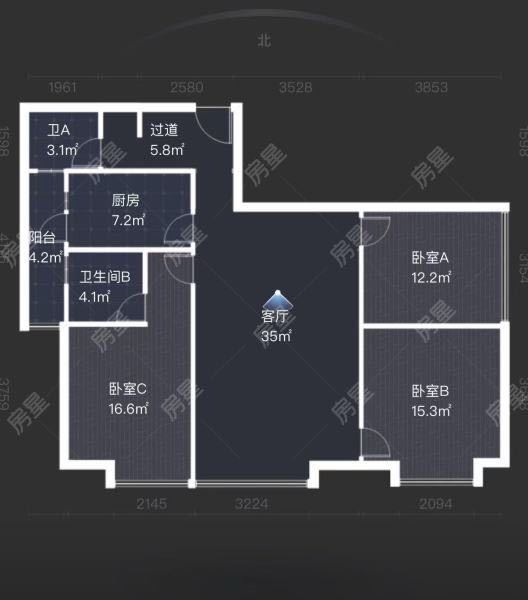 3室2廳1陽臺 春城慧谷二期戶型圖