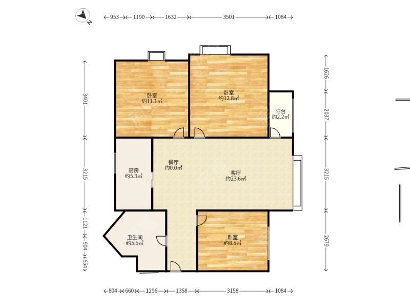3室2廳1陽臺 金地悅天下一期戶型圖