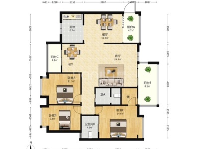 3室3廳2陽(yáng)臺(tái) 酈島嘉園