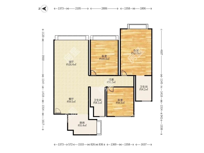 3室2廳2陽臺 北大資源頤和1898二期戶型圖