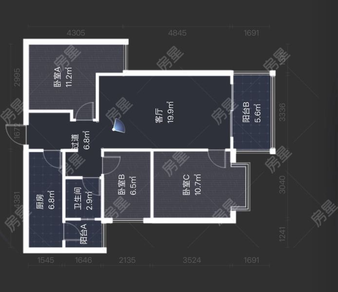 3室2廳 萬(wàn)科中天北宸戶型圖