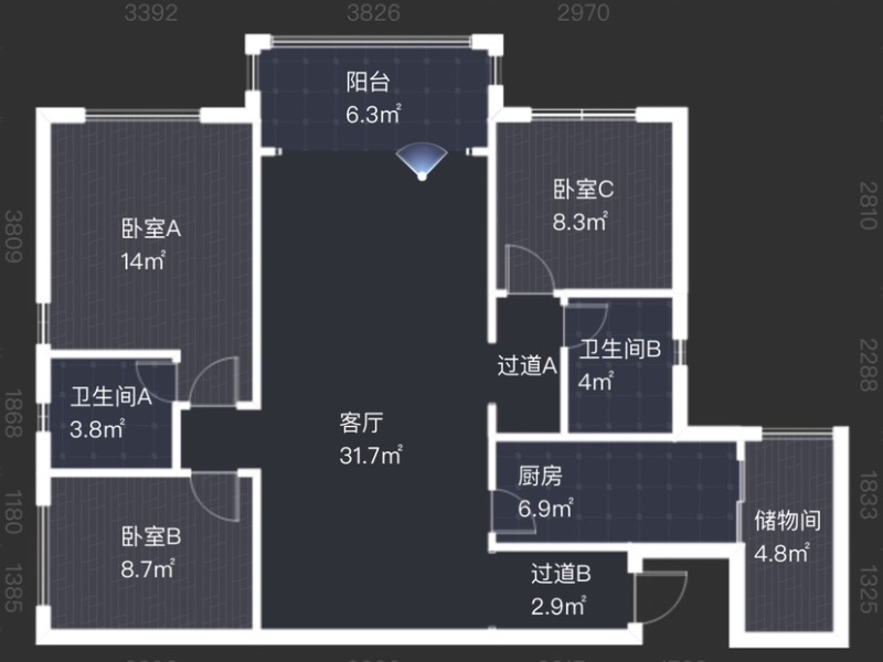 3室2廳2陽臺 瀚林瀾山戶型圖
