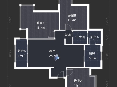 3室1廳1陽臺(tái) 金地九樾